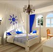 地中海卧室蓝色窗帘设计装修效果图片