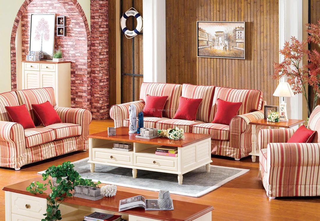 2023田园客厅组合沙发装修效果图片
