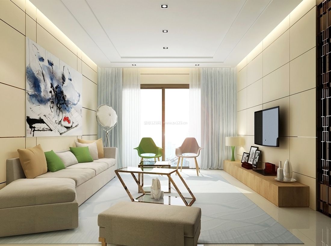 8万三居室130平米客厅玻璃茶几装修效果图片