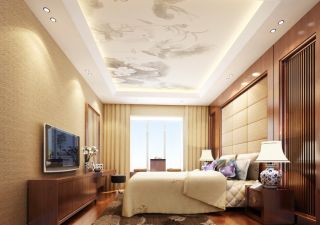 2023中式别墅个性卧室吊顶装饰效果图