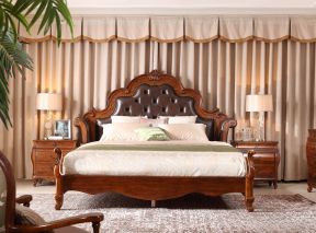 古典卧室风格 纯色窗帘装修效果图片