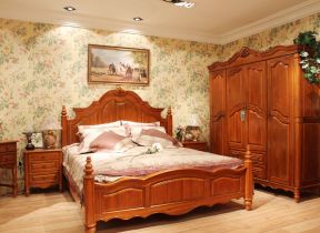 古典卧室风格 花藤壁纸装修效果图片