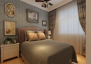 美式小户型卧室床背景墙装修效果图片