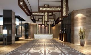 新中式风格宾馆大厅装修效果图