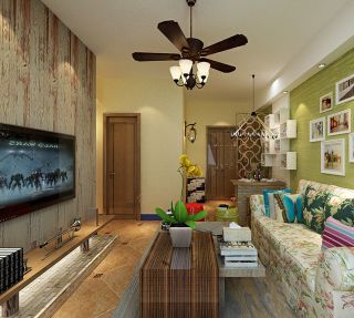 小户型客厅电视墙壁纸装修效果图片