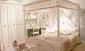 温馨粉色女生卧室 床缦装修效果图片