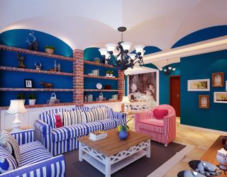 地中海小户型客厅样板房组合沙发装修效果图片