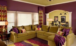 美式客厅紫色墙面装修效果图大全2023图片