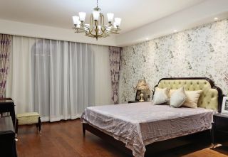 新中式别墅设计卧室壁纸装修效果图