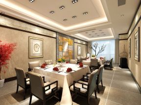 现代中式餐厅石膏板吊顶设计装修效果图片