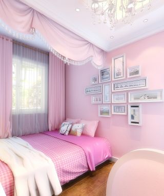 2023女生卧室简约粉色墙面装修效果图片