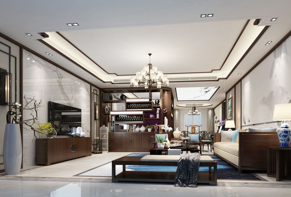 最新别墅客厅中式装饰元素装修效果图