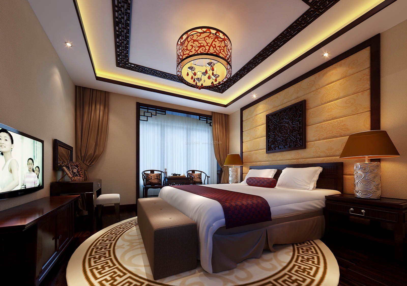中式风格快捷宾馆房间装修效果图片