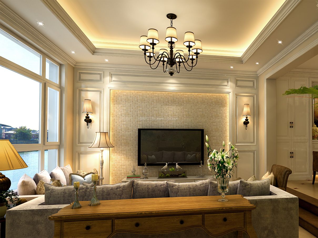 美式客厅电视墙装潢装修效果图大全2016图