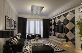 时尚客厅装修效果图片 黑白瓷砖电视背景墙效果图