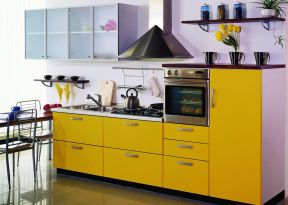 家庭厨房橱柜 黄色橱柜装修效果图片