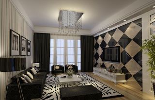 时尚客厅黑白瓷砖电视背景墙设计效果图片