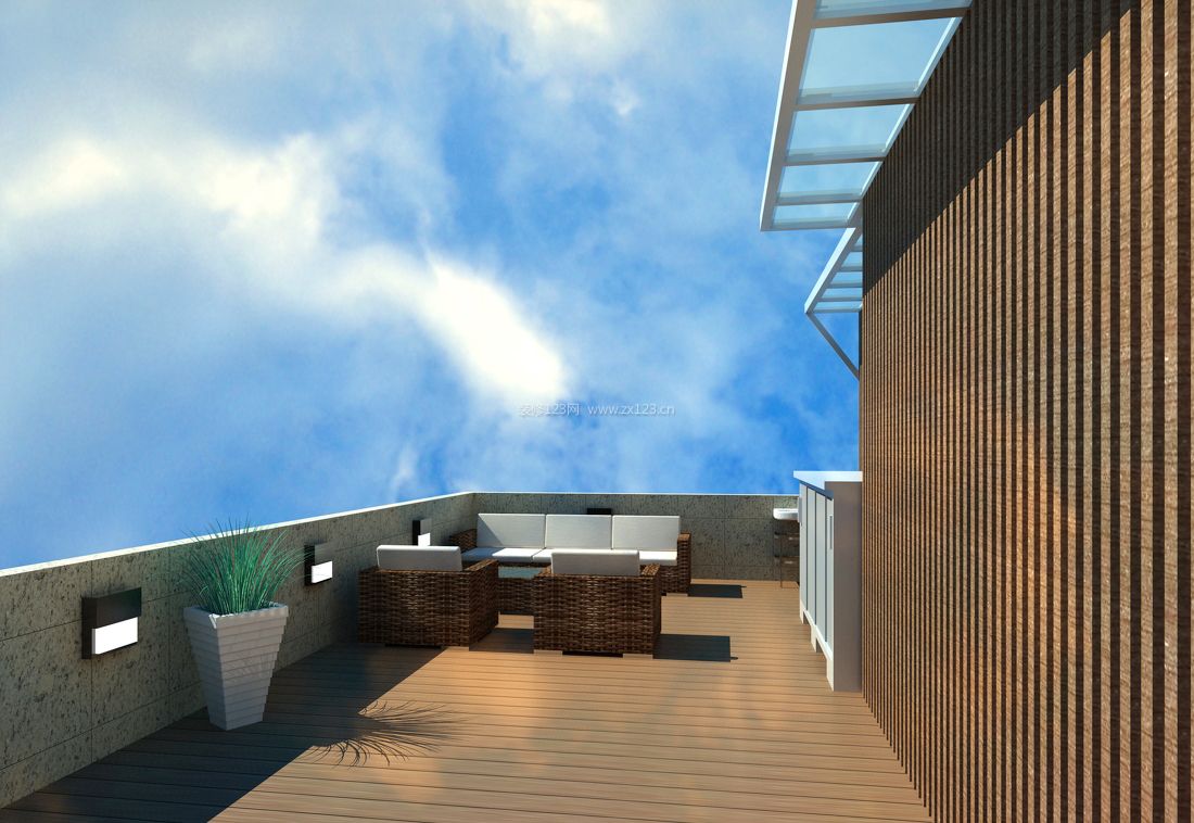 2023户外阳台木质背景墙装修效果图片