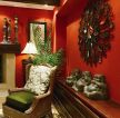 室内东南亚风格红色墙面装修效果图片