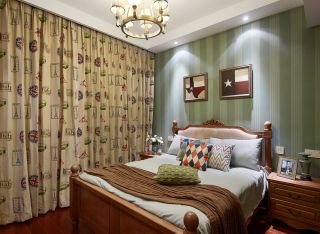联排别墅美式风格卧室窗帘装修效果图