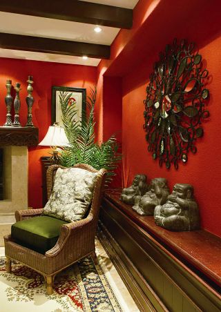 室内东南亚风格红色墙面装修效果图片