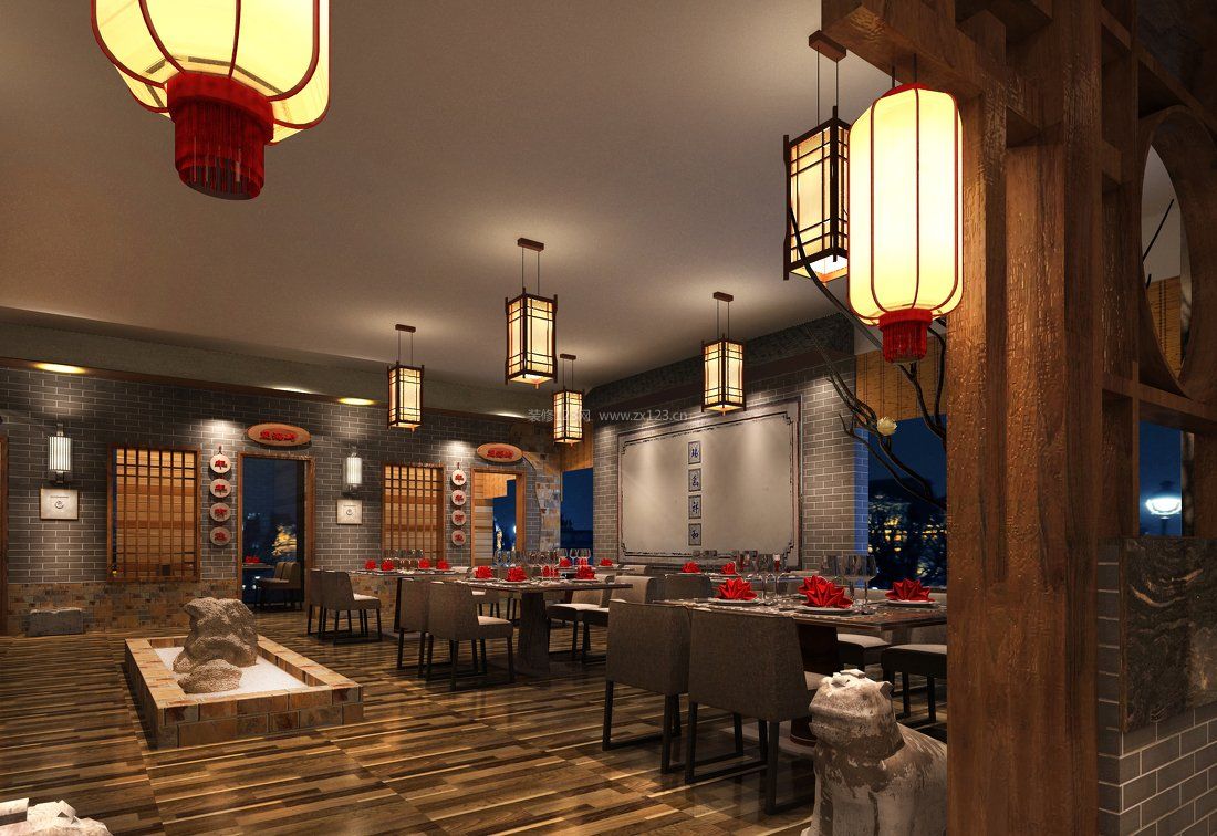 简单中式风格特色小餐馆装修效果图