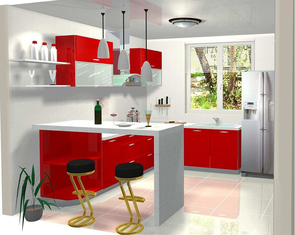 90平现代简约厨房吧台设计装修效果图