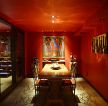 新古典别墅餐厅红色墙面装修效果图片