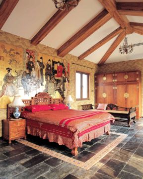 中式古典家装风格女生卧室颜色装修效果图片