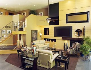 复式公寓室内客厅电视墙设计装修效果图