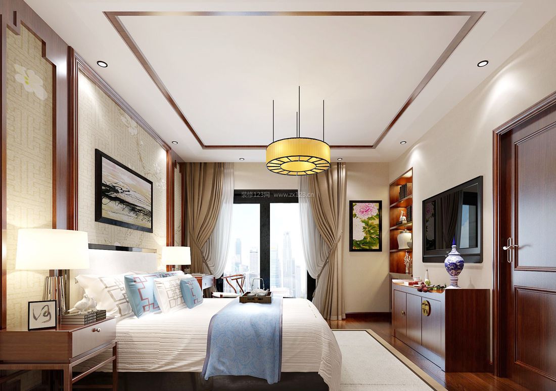 别墅卧室设计新中式风格元素效果图片