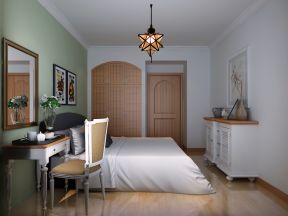 美式田园风格卧室床头绿色墙面装修效果图片