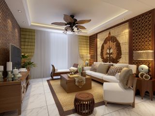 东南亚风格沙发背景墙墙面装饰装修效果图片