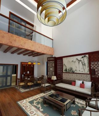 复式别墅中式装饰效果客厅吊灯