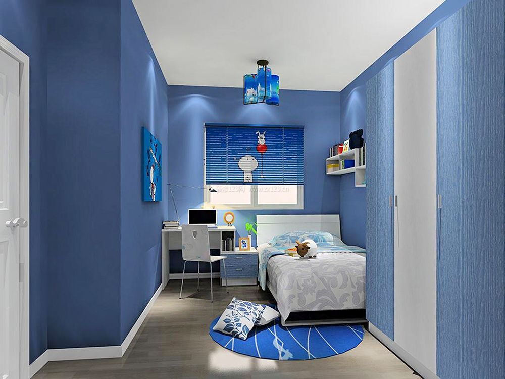 小卧室蓝色墙面装饰装修设计实景效果图片
