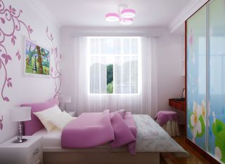 温馨女生卧室设计床背景墙装饰效果图