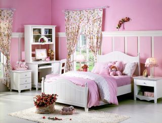 温馨女生卧室设计粉色墙面装修效果图片