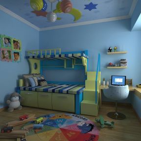 家庭儿童房装修 蓝色墙面装修效果图片