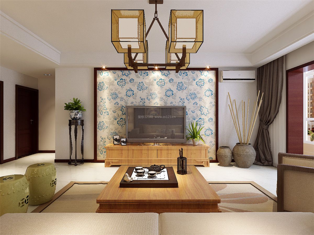 新中式客厅装修效果图片 实木电视柜效果图