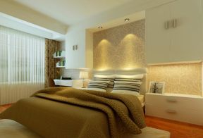 现代卧室床头背景墙 筒灯装修效果图片