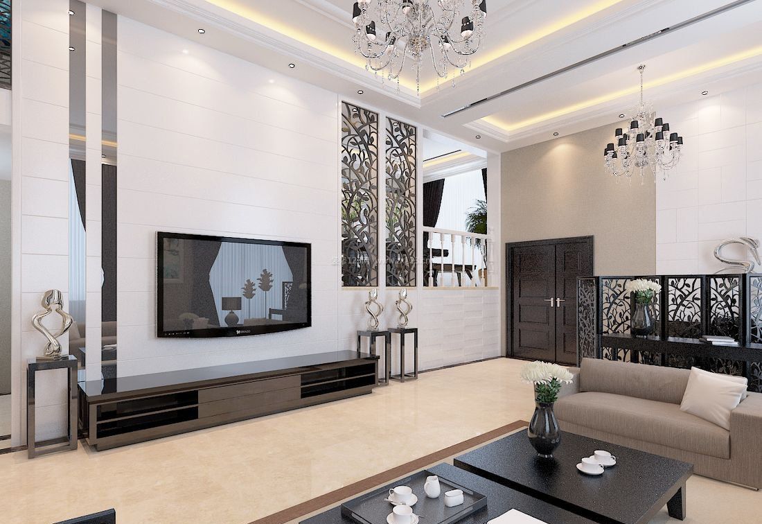 现代简约客厅布置电视墙效果图