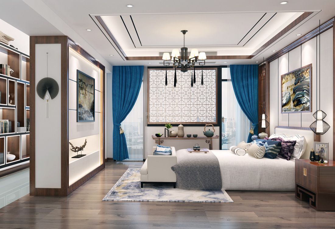 2023中式风格家装卧室窗帘装修效果图
