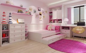 女孩卧室隐藏式双层床设计装修效果图片