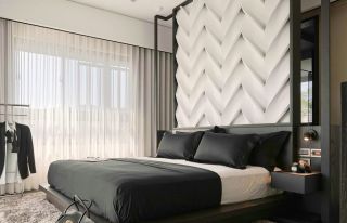 两室两厅现代风格卧室床头背景墙设计效果图片