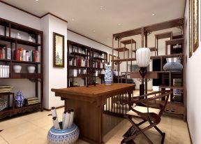 中式书房家装 实木书桌