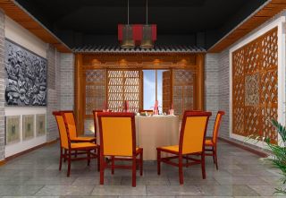 中式饭店会所餐桌设计装修效果图片