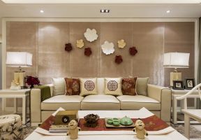 2023中式风格小户型客厅布艺三人沙发装修图