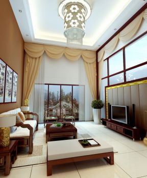 中式风格客厅装修图 窗帘搭配效果图