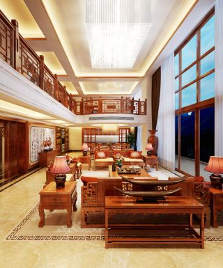 2023中式风格复式别墅客厅装修图