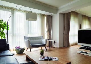田园风格设计客厅白色窗帘装修效果图片